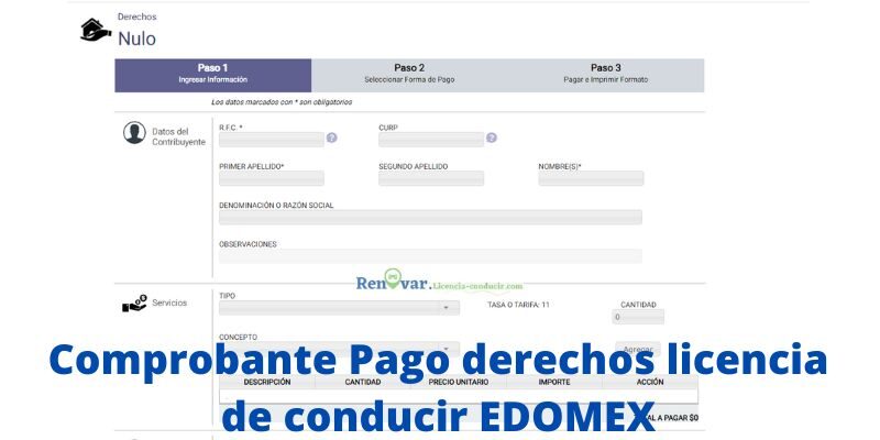 Comprobante Pago derechos licencia de conducir EDOMEX